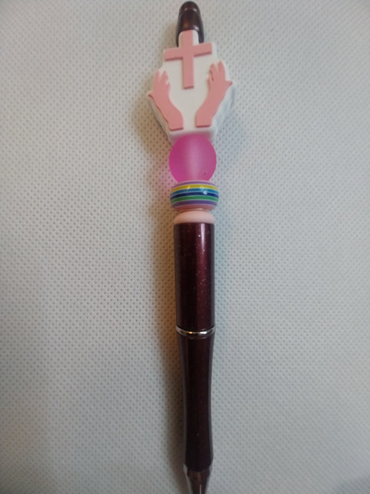 Pink and White Praying Hands Pen      P309